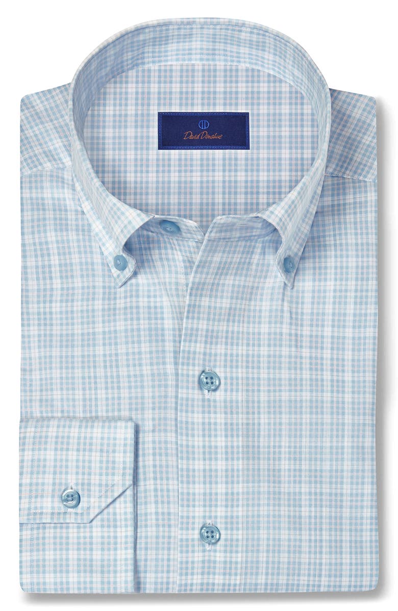 David Donahue Check Slub Sport Shirt, Main, color, Sky/ Pink