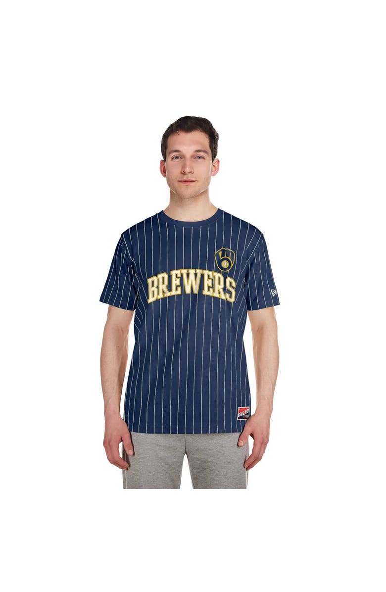 New Era Men's New Era Navy Milwaukee Brewers Throwback Pinstripe T-Shirt, Alternate, color,