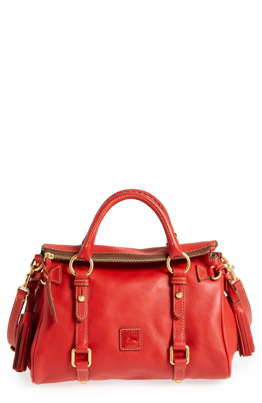 'Mini - Florentine Collection' Leather Satchel, Main, color, RED