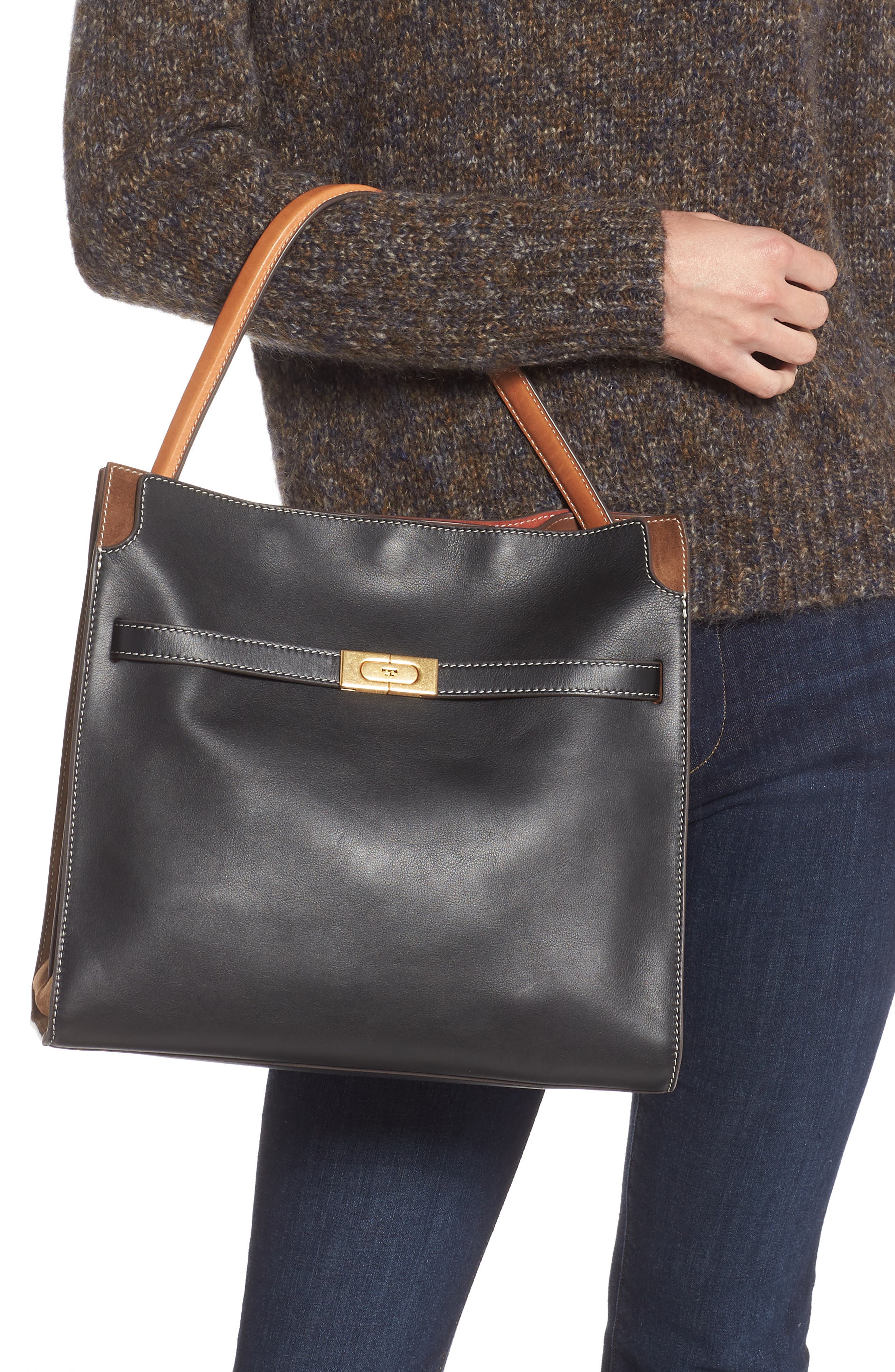 Tory Burch Lee Radziwill Leather Double Bag, Alternate, color, 