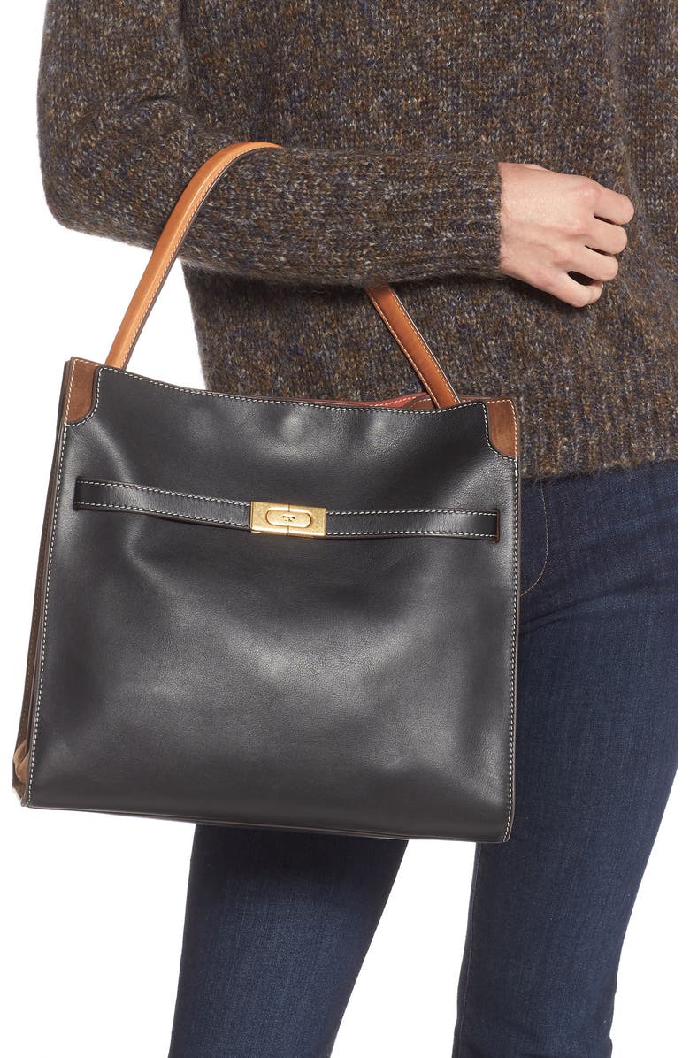 Tory Burch Lee Radziwill Leather Double Bag, Alternate, color,