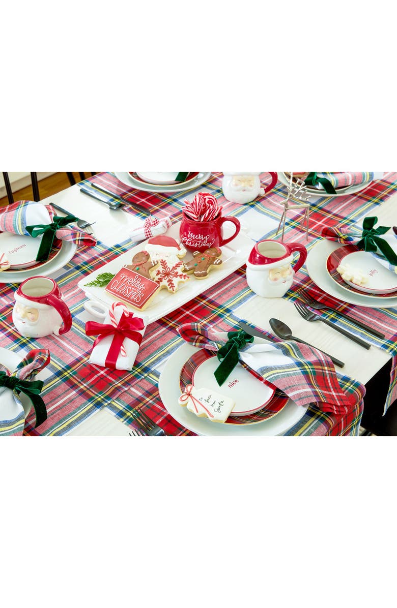 Solino Home Linen Table Runner for Dining Table, Holiday and Everyday Table Decor - Stewart Plaid, Alternate, color, White