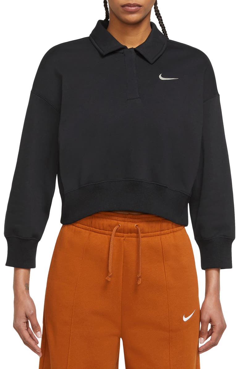 Nike Phoenix Fleece Three-Quarter Sleeve Crop Polo Sweatshirt, Main, color, 