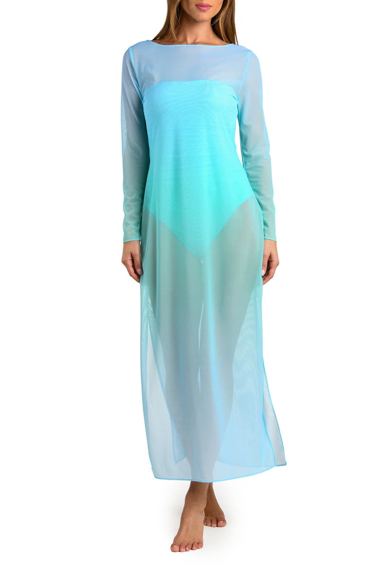 Ombré Illusions Sheer Long Sleeve Cover-Up Maxi Dress, Main, color, SEAFOAM
