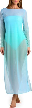 Sunshine 79 Ombré Illusions Sheer Long Sleeve Cover-Up Maxi Dress
