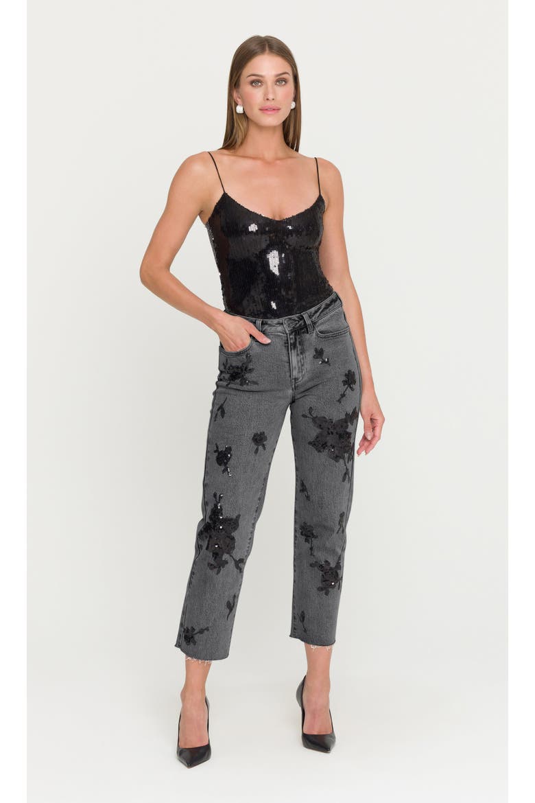 Bella Sequin Embellished Jeans, Main, color, Black, Grey