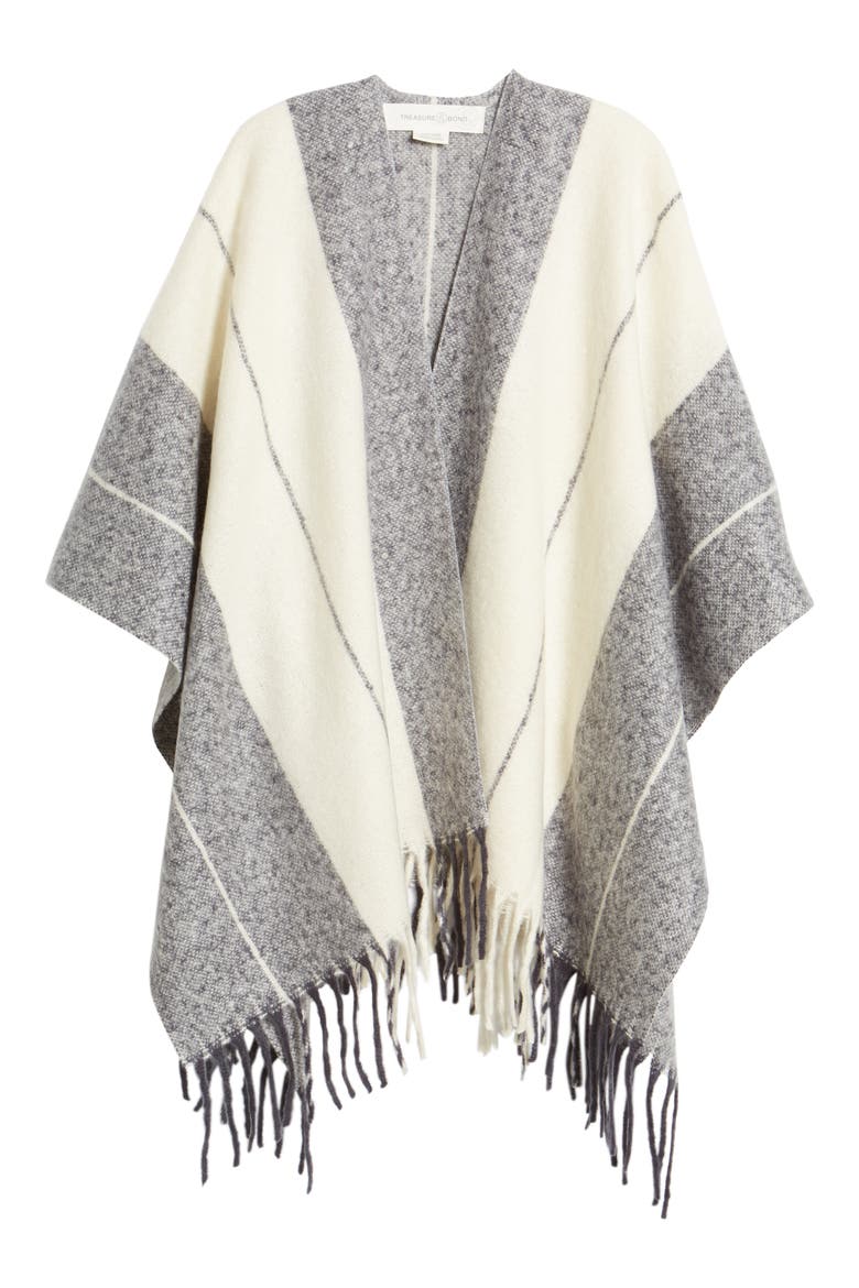 Stripe Blanket Ruana, Alternate, color, NAVY COMBO