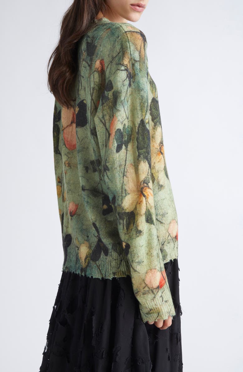 R13 Ripped Floral Cashmere Sweater, Alternate, color, Turquoise Floral