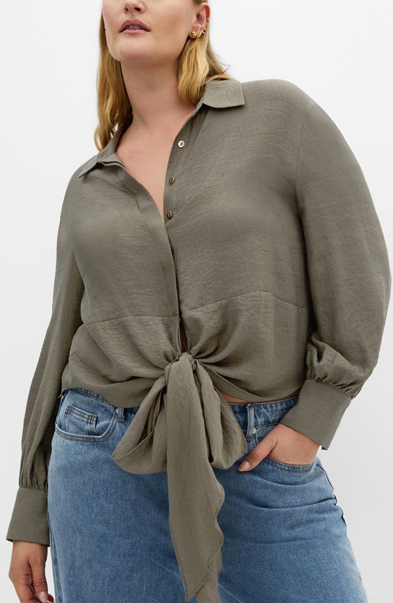 City Chic Rosabella Satin Shirt, Main, color, Dark Sage