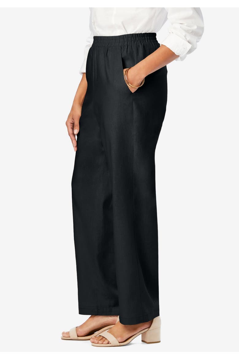 Lightweight Linen Blend Straight Leg Pants, Alternate, color, BLACK