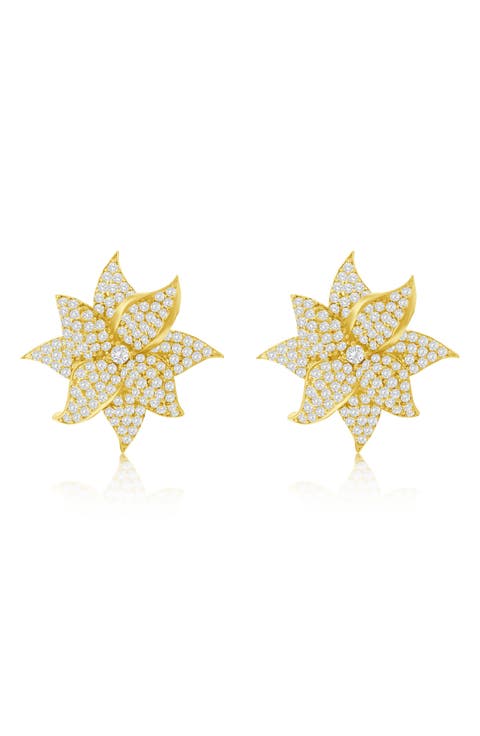 Cubic Zirconia Flower Stud Earrings