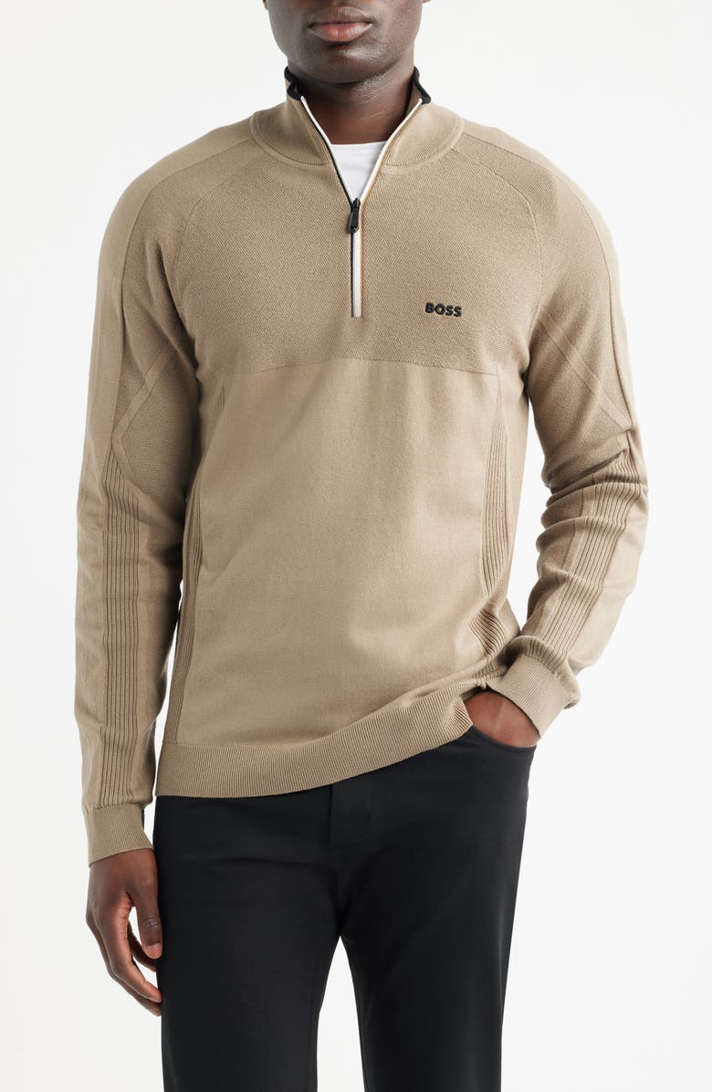 BOSS Hydro-X Water-Repellent Golf Half Zip Pullover, Main, color, Light/ Pastel Green