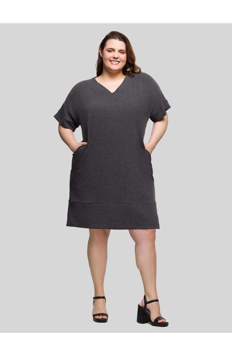 24seven Comfort Apparel Plus Size V Neck Short Sleeve Pocket T Shirt Dress, Alternate, color, Black