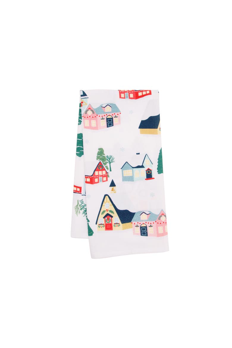 Boho Christmas Village Wonderland Towel, Main, color, Yellow