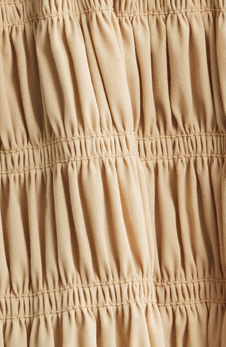 Anne Klein Smocked Ruffle Trim Midi Dress, Alternate, color, Desert Tan