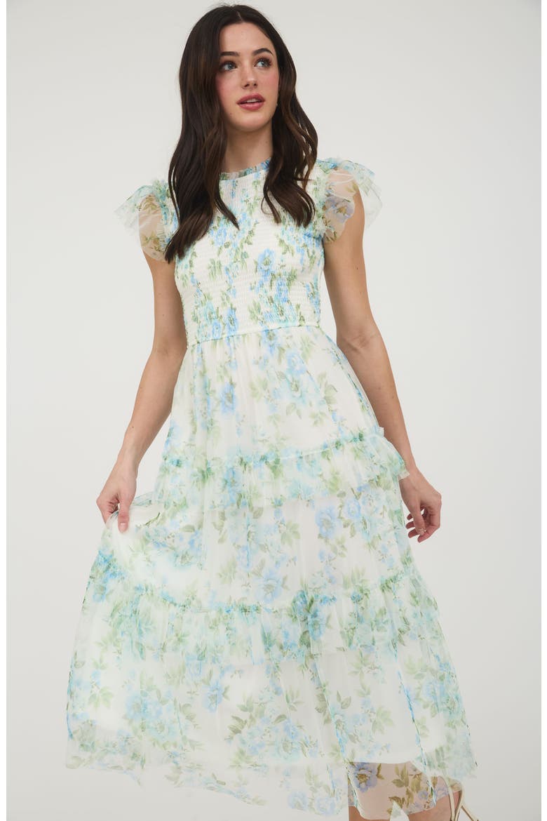Floral Smocked Maxi Dress, Alternate, color, BLUE MULTI