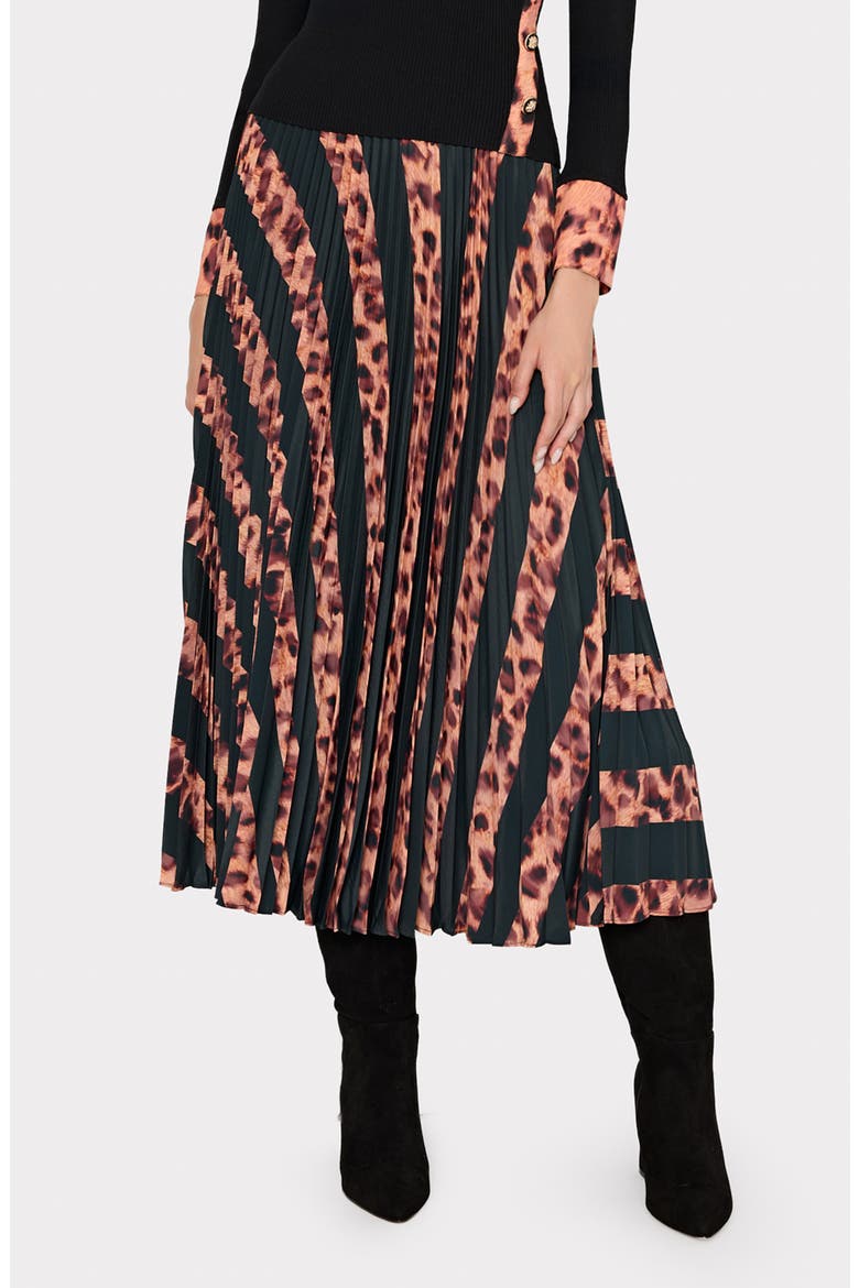 Otha Leopard Print Stripe Pleated Skirt, Main, color, BLACK/ BROWN