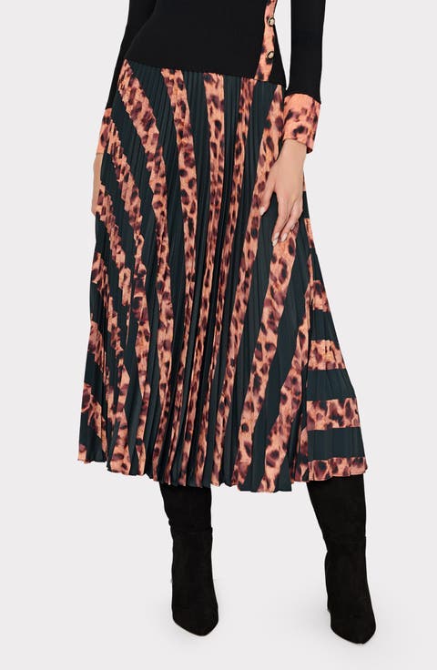 Otha Leopard Print Stripe Pleated Skirt