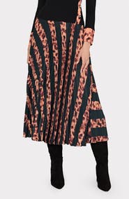 Milly Otha Leopard Print Stripe Pleated Skirt