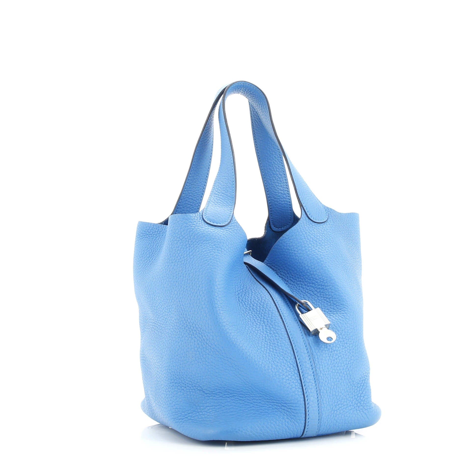 Pre-Owned Hermes Picotin Lock Bag Clemence MM, Alternate, color, Bleu Frida