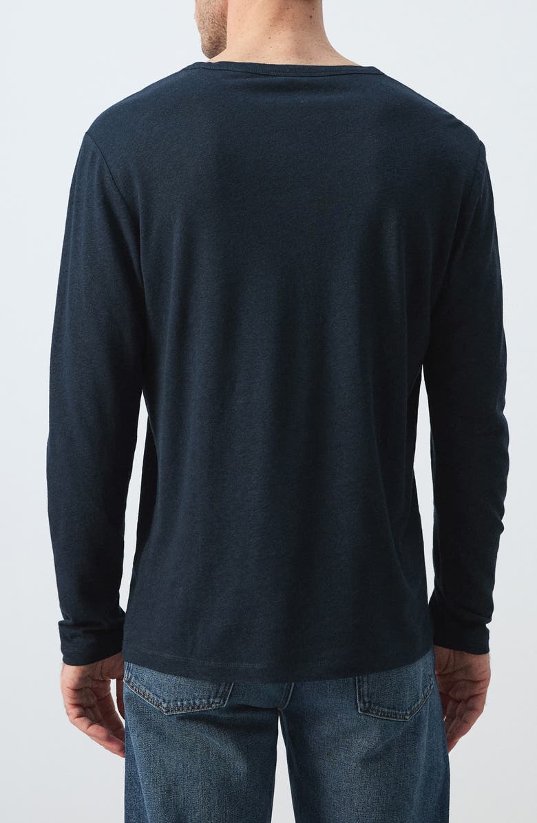 MANGO Linen Blend Henley, Alternate, color, Navy