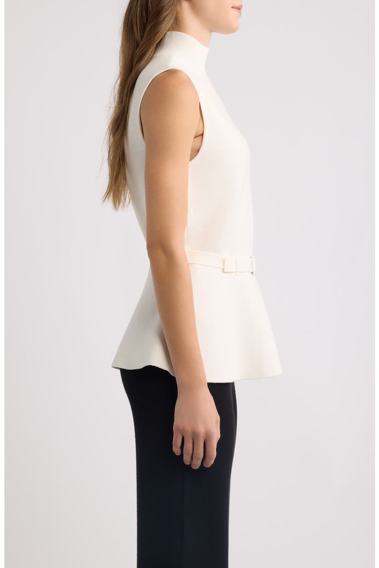 Sleeveless Belted Peplum Sweater, Alternate, color, WHITE DOVE