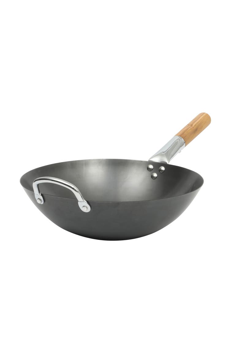 Quick Fire 13.5-Inch pre-Seasoned Carbon Steel Flat Bottom Wok, Alternate, color, Black