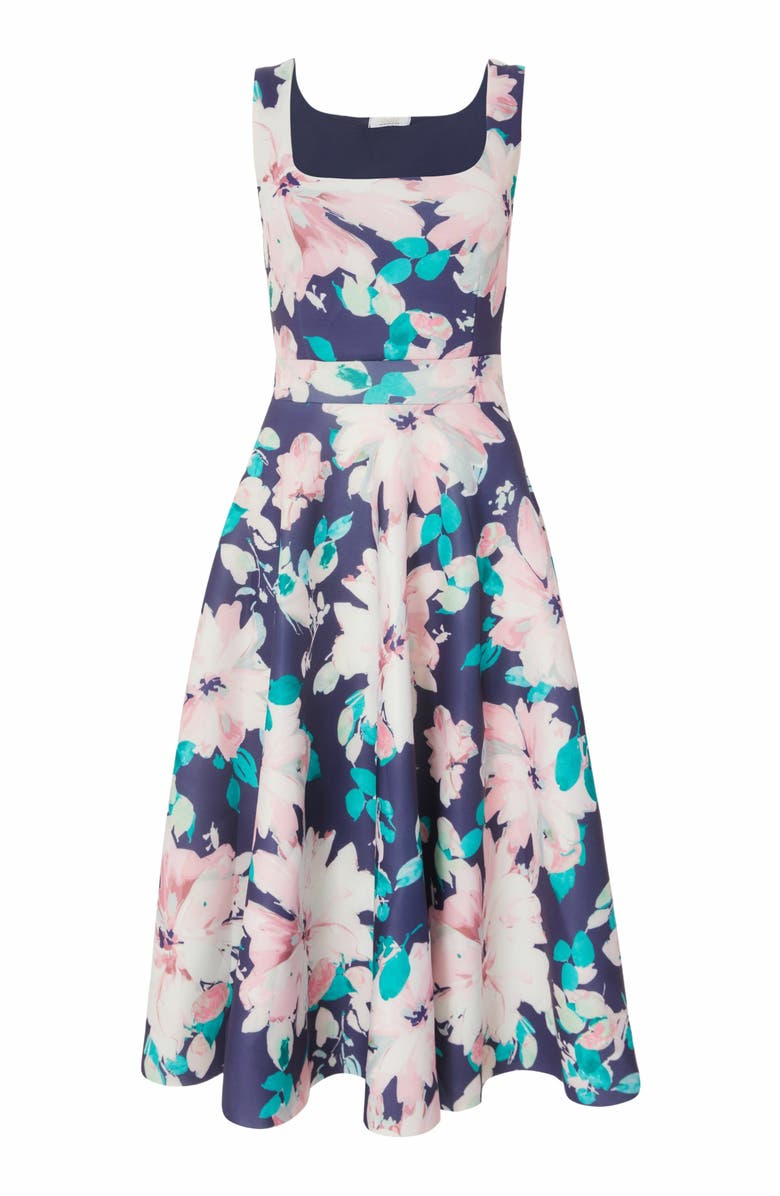 QUIZ Floral Scuba Foam Square Neck Maxi Skater, Alternate, color, Navy