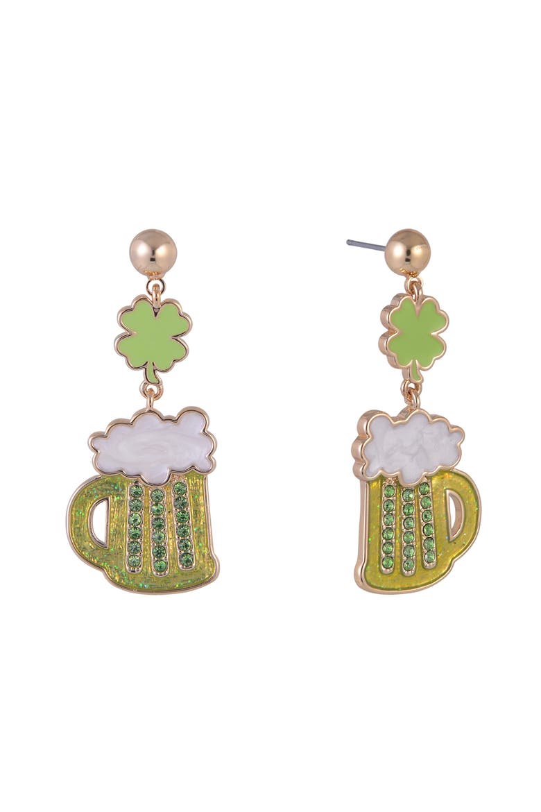 Beer Mug Earrings, Main, color, Green