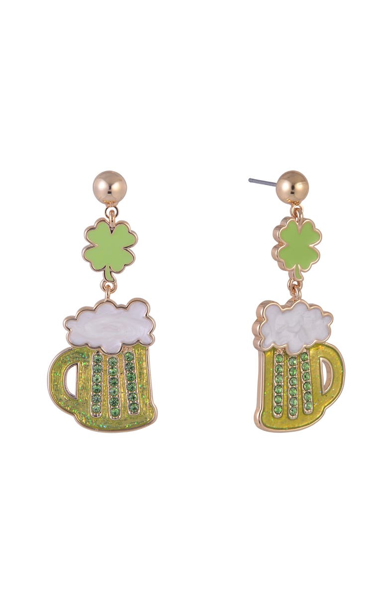 Hallmark Beer Mug Earrings, Main, color, Green
