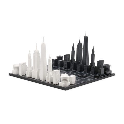 Chess Set Acrylic New York  Edition with Wood Map Board