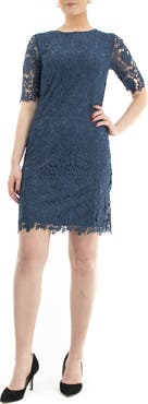 Nina Leonard Jewel Neck Lace Dress
