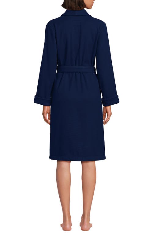 Lands' End Cotton Terry Knee Length Spa Bath Robe In Deep Sea Navy
