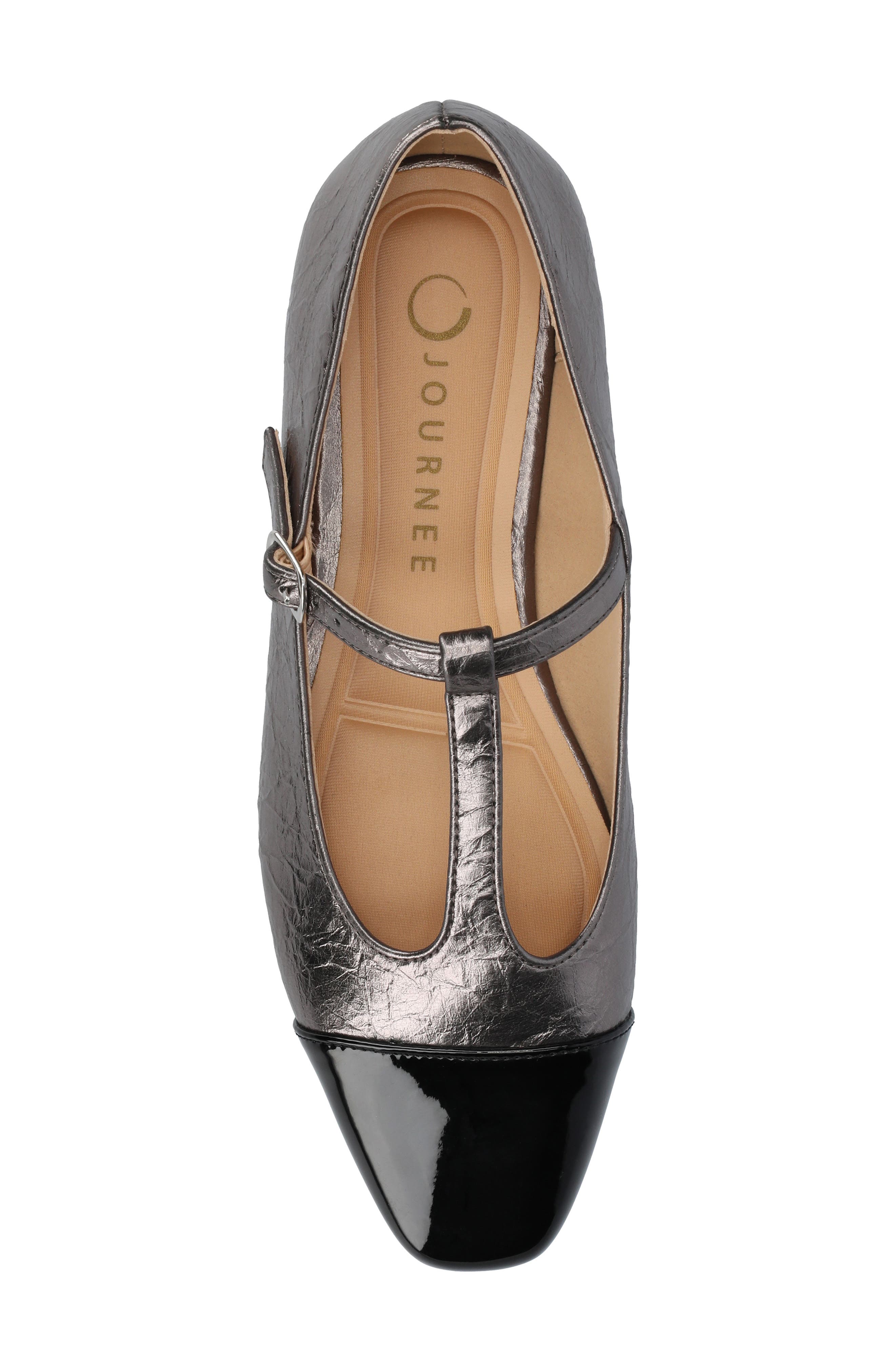 Thea T-Strap Flat, Alternate, color, PEWTER CRINKLE