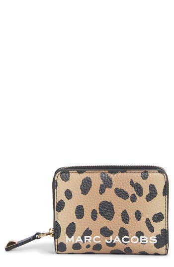 Marc Jacobs Cheetah Spot Mini Slg Compact Wallet In Brown