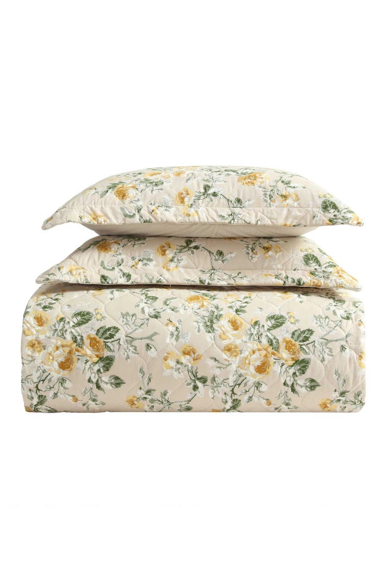 Roses Quilt & Sham Set, Main, color, GOLD/ BEIGE
