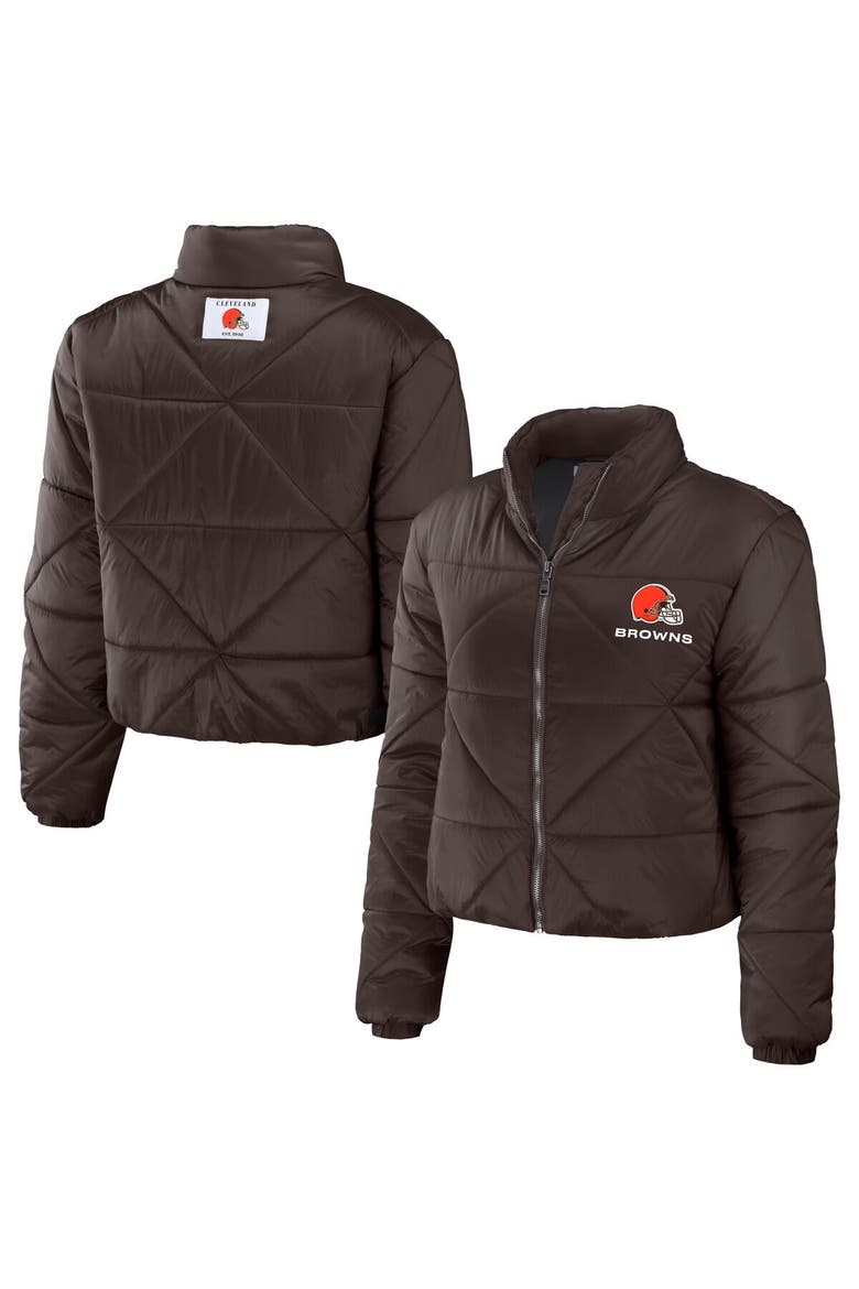 Women's WEAR by Erin Andrews  Brown Cleveland Browns Cropped Puffer Full-Zip Jacket, Main, color, Brown