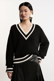 Karen Millen Cotton V-Neck Knit Boxy Jumper