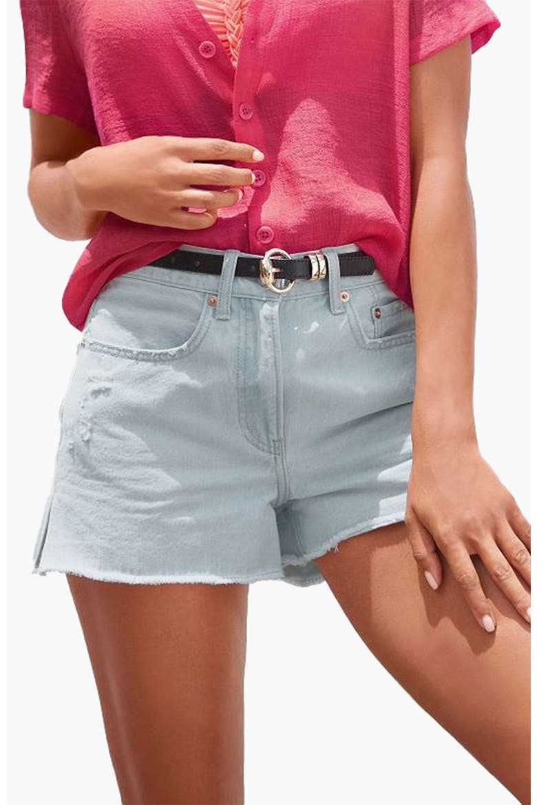 Mid Rise Frayed Hem Shorts, Main, color, Blue Wash