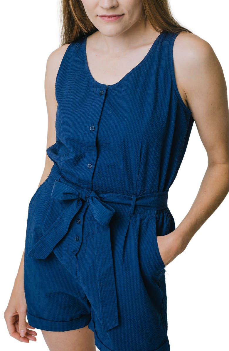 Hope
Henry Women
s Organic Seersucker Romper, Alternate, color, Navy Seersucker