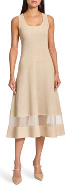 Misook Modern Fit 
Flare Sheer Hem Midi Dress