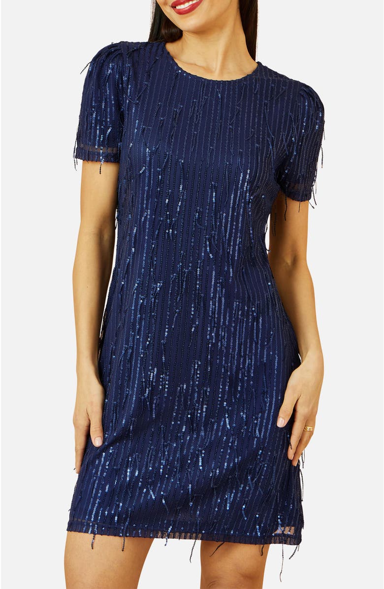 Yumi Dripping Sequin Tunic Dress, Alternate, color, Navy