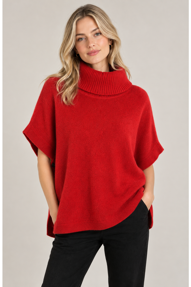 Cashmere turtleneck poncho, Main, color, ROSSO CILEGIA