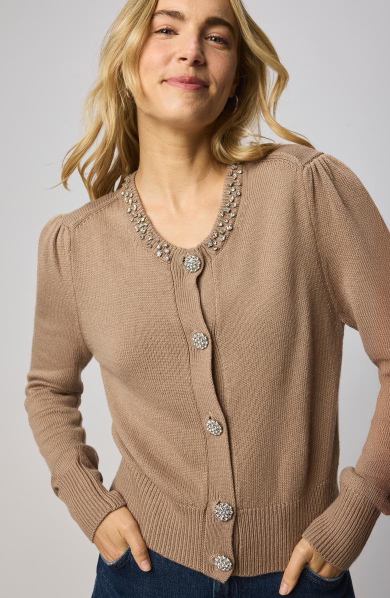 Splendid Montana Crystal Embellished Cardigan, Alternate, color, Macchiato Heather Brown