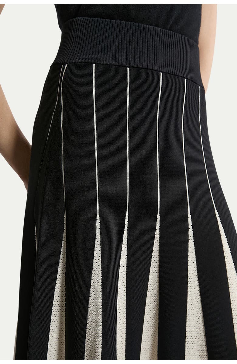 Karen Millen Pointelle Colour Block Pleated Skirt, Alternate, color, Mono
