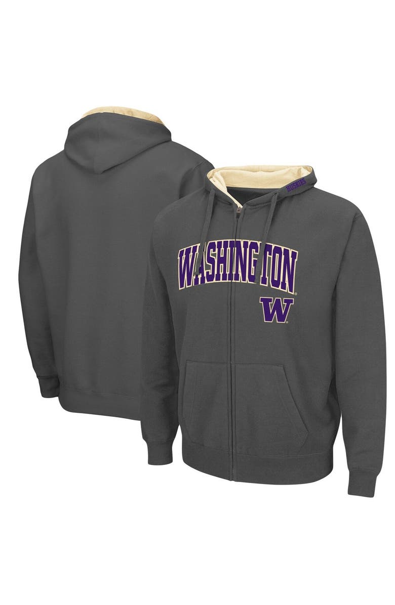 COLOSSEUM Men's Colosseum Charcoal Washington Huskies Arch & Logo 3.0 Full-Zip Hoodie, Alternate, color, Charcoal
