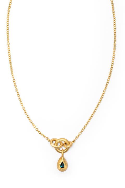 Voyage Necklace Light Chain with Drop Charm Deep Blue Topaz. Handmade in Italy