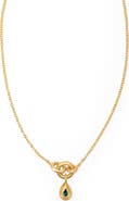 Eloise Jewelry Voyage Necklace Light Chain with Drop Charm Deep Blue Topaz. Handmade in Italy