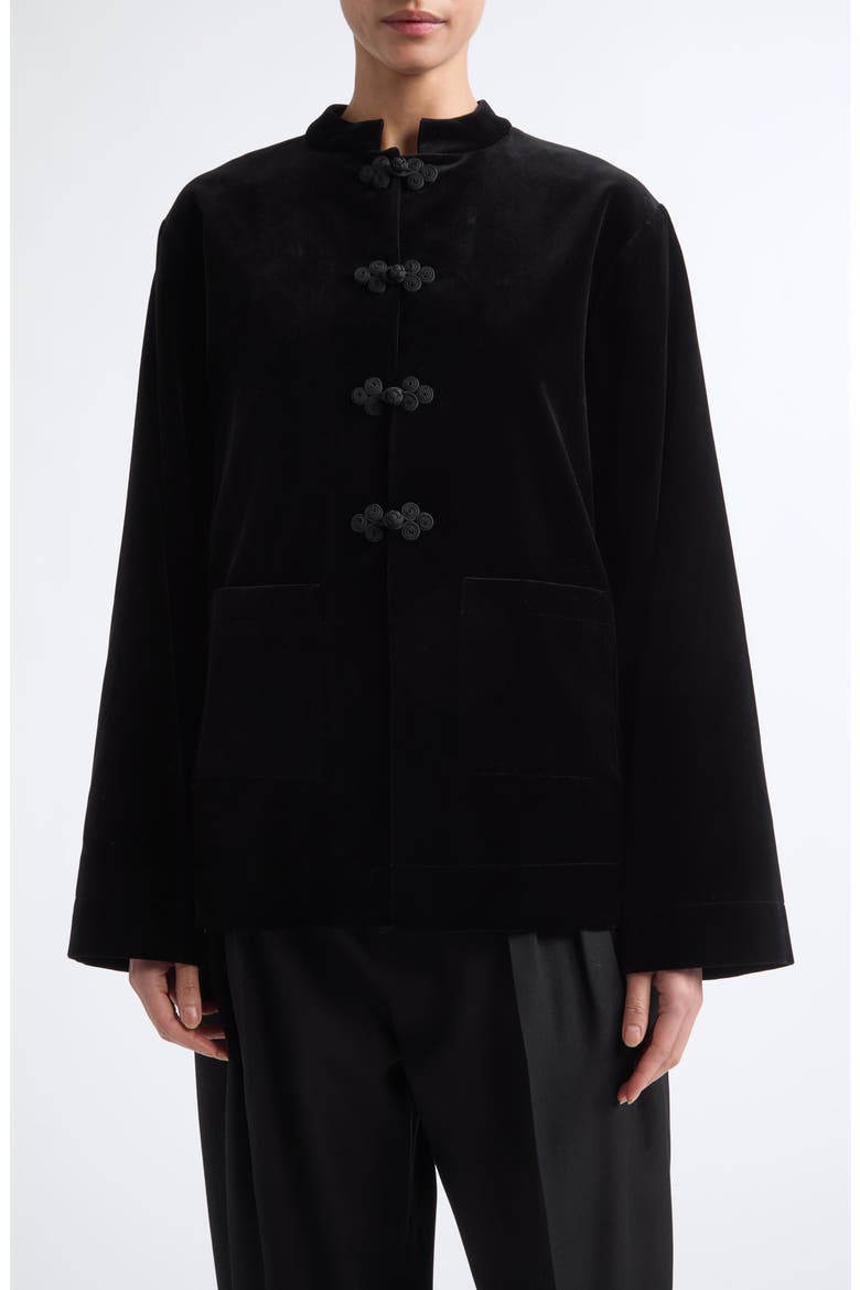 Pankou Closure Cotton Velveteen Jacket, Main, color, BLACK