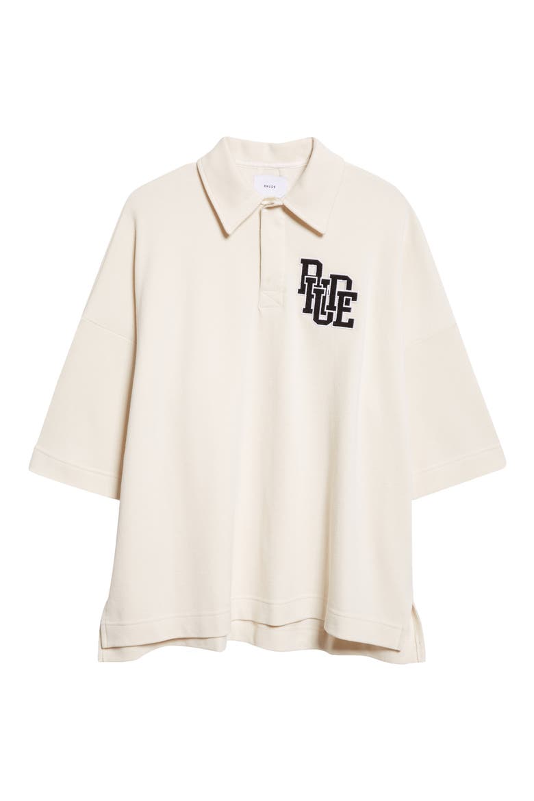 Boxy Logo Embroidered Cotton Piqué Polo, Alternate, color, WHITE / BLACK 0972